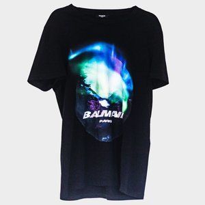Balmain Black Northern Lights Logo T-shirt